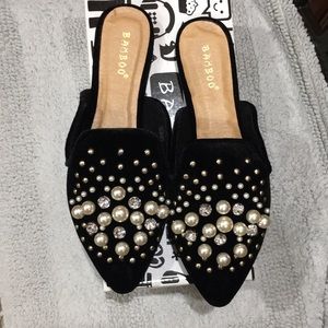 Bamboo black velvet bejeweled mules. Size 8.5. Never worn